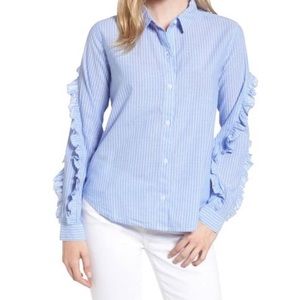 Rails Lizzi Blue/White Button Down Ruffle Sleeve Shirt